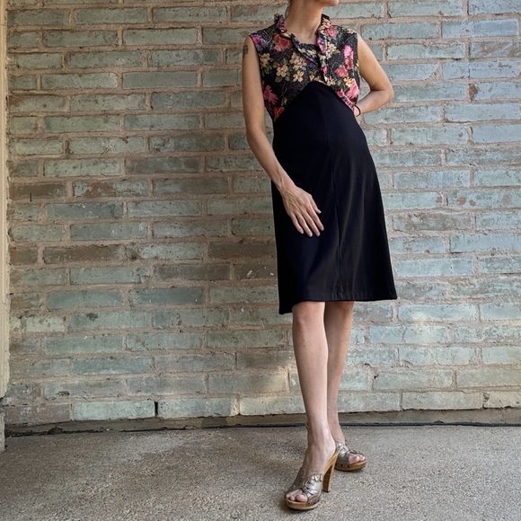 Vintage Cocktail Dress 60s 70s Lurex Floral Fit Flare A-line Sleeveless Midi - Picture 5 of 15